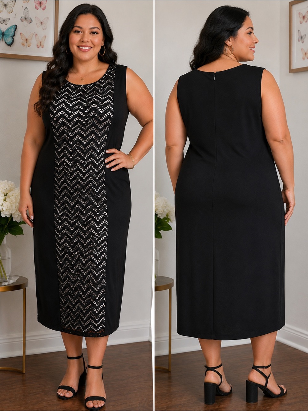 CATO Woman Plus Black Lace-Panel Sheath Dress